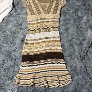 Striped Knit Dress in Brown and Cream